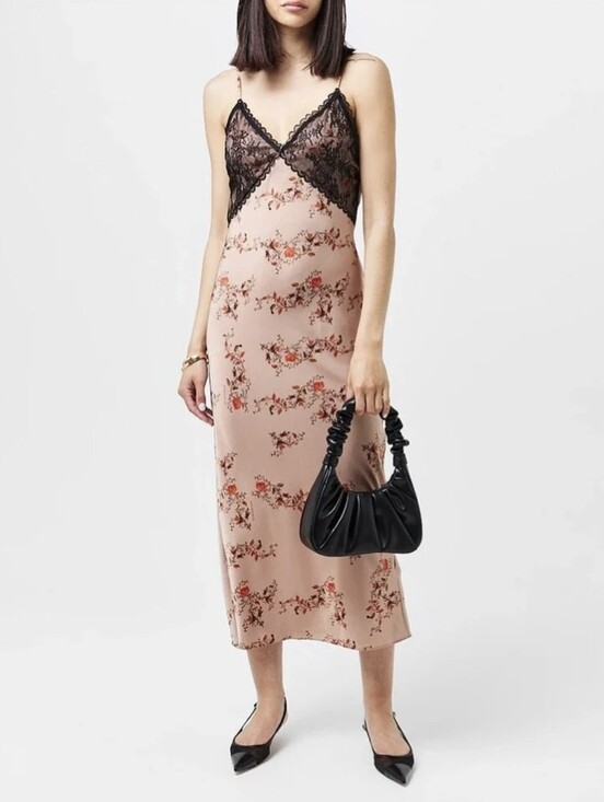 All Saints Other - All Saints Black Lace-Trim V-Neck Slip Oto Slip Dress  Brown Spaghetti Strap 10